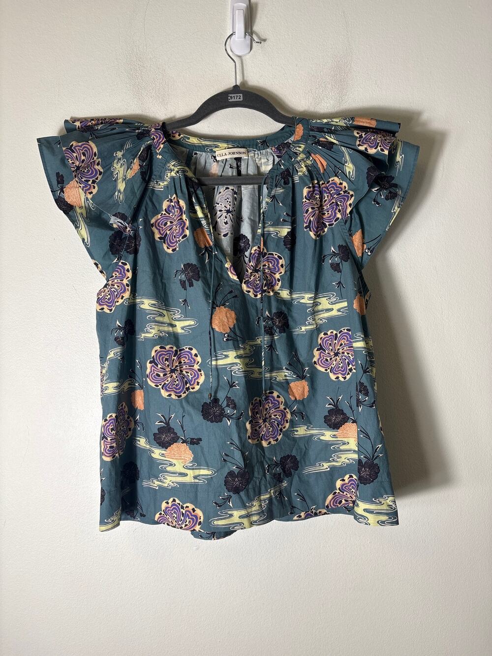 Ulla Johnson Green Cotton Flutter Sleeve Top Sz 4